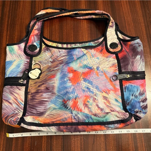 Kipling Large Multicolor Black Green Orange Blue Top Handle Shoulder Tote Bag - Picture 10 of 14